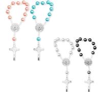 Vanyibro 4PCS Rosary Rearview Mirror Car Hanging Décor Pendants Bling Rosary Cross Beads Car Hanging Accessories