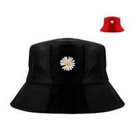 Vanyibro Double Side Wear Bucket Hat,Packable Sailor Fisherman Cap for Fishing, Golf, Camping, Travel,Wide Brim Sun Protection Headwear(Black and Red Chrysanthemum)