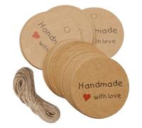 Vanyibro Kraft Paper Gift Tags,150 PCS Round Handmade with Love Tags, DIY Name Tags, Craft Card Tags with String for Gifts, Favors, and Crafts