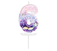 Vanyibro Pink Purple Mermaid Birthday Candle with Sparkling Number 6 Topper,Happy Birthday Cake Decorations for Boy Girl,Mermaid Ocean Themed Party Supplies