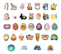 Vanyibro Shoe Decoration Charms，32PCS Well-Selected Different Shape Shoe Charms for Wristbands, Party Gifts-Easter and Christmas Shoe Accessories