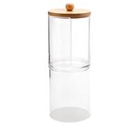 Vanyibro Stackable Qtip Cotton Ball Holder,2 Layers Acrylic Qtip Dispenser with Bamboo Lid, Floss Swab Dispenser, Cotton Pad Holder, Bathroom Storage Jar Canister, Cotton Pad Cosmetic Organizer