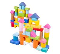 VANZACK 100Pcs Colorful Wooden Building Blocks Educational Stacking for Natural Wood Material with Geometric Shapes for Cognitive Development and Creative Play