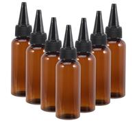 VANZACK 10pcs 50ml Brown Pet Plastic Refillable Hair Dye Applicator Bottles with Black Nozzle Caps, Small Squeeze Empty Bottles for Professional Hair Coloring and Salon Use