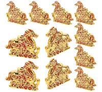 VANZACK 10pcs Chinese Horse Pendants Charms, Lucky Zodiac Animal Keychain Decorations for 2026 Chinese New Year, Miniature Feng Shui Gold Horse Hanging for Bags and Rearview Mirrors