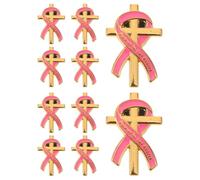 VANZACK 10pcs Elegant Pink Alloy Prayer Cross Brooch with Ribbon Shape, Comfortable Fit and Smooth Polished Finish, for Memorial Services and Weddings, Suitable for Men and Women