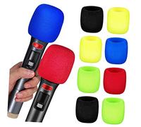 VANZACK 10pcs Thickened Mic Sponge Covers Windproof Microphone Protector Set for Ktv Home Use with Black, Yellow, Red, Azure, Green Color Mix