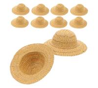 VANZACK 10pcs Tiny Paper Straw Craft Hats for Dollhouse Scenes DIY Projects and Photography Props Cowboy Style Doll Accessories