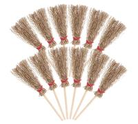 VANZACK 12pcs Mini Witch Broom Halloween Decorations with Red Rope Large Straw Broomsticks Costume Props Hanging Accessories for Party Favors and Witch Costume