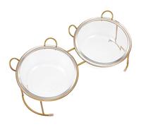 VANZACK 1set Elevated Glass Dog Bowl with Iron Stand Comfortable Pet Feeding for Cats and Dogs Food-grade Safe Materials for Kibble and Water Stylish Home