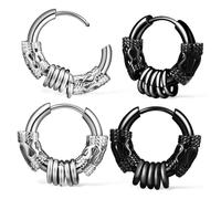 VANZACK 2 Pairs Vintage Dragon Pattern Drop Earrings Stainless Steel Hoop Earrings for Women and Men Comfortable Creative Punk Jewelry Accessories