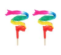 VANZACK 2m Colorful Silk Belly Dance Fans 2pcs Set with Bamboo Handles - Lightweight Long Veil Fans for Fitness, Chinese Folk Praise Dance, Left and Right Hand Use