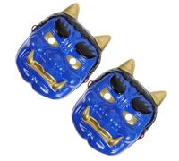 VANZACK 2pcs Blue Japanese Demon Mask Set - Full Face Samurai Nian Monster Cosplay Masks for Halloween, Masquerade, and Mardi Gras Costume Accessories