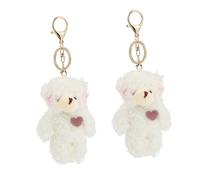VANZACK 2Pcs Cute Plush Bear Keychain Set with Gold Ring and Pink Heart, Soft Backpack and Bag Hanging Pendants, Adorable Cartoon Key Holder Ornaments for and Couples
