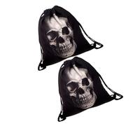 VANZACK 2pcs Drawstring Bag with Skull Printing Heavy-duty Closure Spacious Unisex Backpack for Gym Travel Shopping Stylish Black Satchel Sack