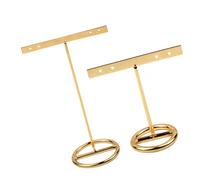 VANZACK 2pcs Metal T-shape Earring Display Stand with Weighted Base Jewelry Organizer for Earrings and Bracelets Small and Large Stable Holder Rack for Retail and Craft Shows Golden