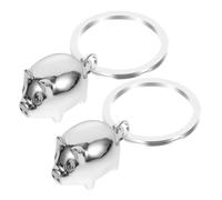 VANZACK 2pcs Mini Pig Keychain with Buckle Creative Pig Shape Charm for Keys and Bag Hanging Decor Unique Gift for Friends and Pearl Silver Finish