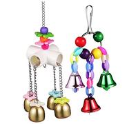 VANZACK 2pcs Parrot Bell Toy for Birds with Colourful Hanging Bells, Metal and Plastic Material, for Exercise and Chewing in Bird Cages Random Color