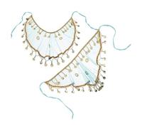 VANZACK 2Pcs Peacock Blue Chiffon Belly Dance Face Veils with Tassels, Large Half-Moon Exotic Costume Mask Accessories for Women’S Indian Tribal Dance and Masquerade