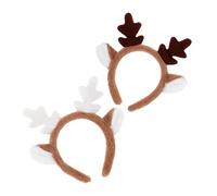 VANZACK 2pcs Plush Deer Antlers Christmas Headband for Women and Adults Lightweight Reindeer Ears Hairband Secure Fit Makeup and Face Washing Hair Accessory Cute Holiday Party Headpiece