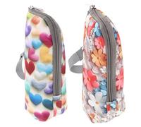 VANZACK 2Pcs Portable Insulated Bottle Bags with Zipper Closure, Thermal Bottle Pouches for Breastmilk Storage and Travel Daycare Use, Cute Heart and Daisy Print