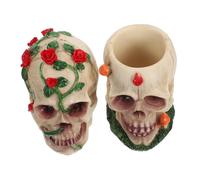 VANZACK 2pcs Resin Skull Figurines Halloween Decor Lightweight Intricate Miniature Skull Heads for Party Home Office Indoor Use
