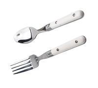 VANZACK 2Pcs Stainless Steel Fork and Spoon with Ergonomic Ivory Handles Durable Tableware for Daily Use Comfortable Grip Designed for Boys and Learning to Eat Independently