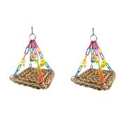 VANZACK 2pcs Toys Parrot Swing Hammock for Small Birds Natural Grass Chew Toy and Climbing Perch Design for Parakeets Cockatiels and Budgies Engaging Bird Playground Supplies