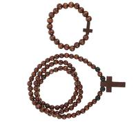 VANZACK 2pcs Wood Rosary Cross Necklace for Women, Catholic Prayer Beads