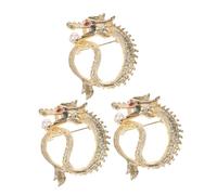 VANZACK 3pcs Chinese Dragon Brooch: Rhinestone Animal Safety Pins for Clothing Decorative Crystal Lapel Badges Medieval Style Jewelry Present for Women