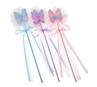 VANZACK 3pcs Fairy Wand for Adorable Bowknot Design Decorative Butterfly Sticks in Pink Light Purple Sky Blue Magical Props for Birthday Christmas