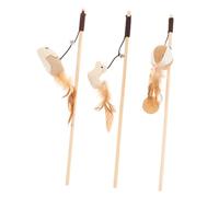 VANZACK 3Pcs Interactive Cat Fishing Pole Engaging Teaser Wands with Bell Includes Bird Mouse and Ball Indoor Cat Plaything for Bonding and Fun
