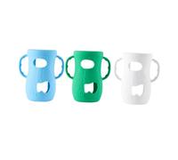 VANZACK 3pcs Large Glass Baby Bottle Sleeves with Handles for Infant Feeding, Silicone Bottle Covers in Blue, White, and Green, Anti-Breakage Nursery Protector for Toddlers