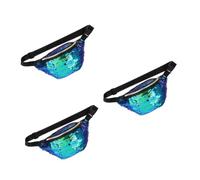 VANZACK 3pcs Mermaid Sequin Waist Pouch Lightweight Sports Sling Bag for Women Teens Crossbody Belt Bag Green Black for Hiking Travel Daily Use