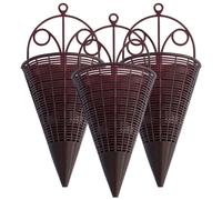 VANZACK 3pcs Rattan Hanging Basket Wall Planters Cone Shaped Plant Holder Rustic Vintage Flower Basket Farmhouse Wicker Flower Pot Bird Nest for Outdoor Indoor Garden Decor
