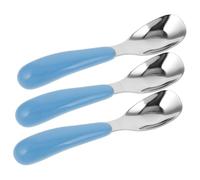 VANZACK 3pcs Stainless Steel Boy Girl Spoons Suction Plate Upward Spoon for Weaning Boys and Girls Utensils for Dessert and Fine Motor Skills Development