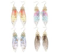 VANZACK 4 Pairs Gradient Butterfly Wing Earrings Dangle Jewelry for Women Stylish Ear Accessories for Parties and Weddings Eye Catching Drop Earrings in Orange Gold