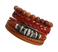 VANZACK 4Pcs Adjustable Braided Leather Bracelet Handmade Vintage Style Bead Wrist for Men and Women Simple Chic Rope Jewelry for Daily Wear and Gifts