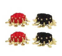 VANZACK 4pcs Belly Dancing Accessories Set - Crimson and Ebony Ankle and Wrist Bracelets with Bells for Women’s Dance Performance Jewelry and Costume