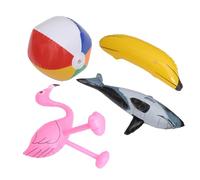 VANZACK 4Pcs Inflatable PVC Pool Party Props for Fun Water Playthings Includes Flamingo Banana Shark and Beach Balls for Summer Activities and Outdoor Fun
