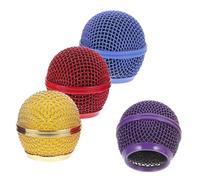 VANZACK 4pcs Microphone Mesh Grills Replacement Metal Mic Head Covers for Cordless Mic Accessories with Colorful Ball Head Mesh in Gold Red Purple and Sky for Live Performance