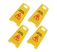 VANZACK 4pcs Miniature Dollhouse Warning Signs Set Yellow Plastic Wet Floor Safety Notices for Fairy Gardens and Model Houses Educational Fun Mini Safety Signs for Creative Play