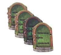 VANZACK 4pcs Wooden Miniature Fairy Doors for Garden Trees Trunk Decoration Intricate Small Adornments for Indoor Outdoor Whimsical Fairy Garden Supplies for Rooms and Tree Trunks
