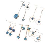 VANZACK 5 Pairs Asymmetrical Moon Planet Pendant Earrings Dangling Metal Earrings for Women Unique Fashion Jewelry for Parties Weddings Daily Wear