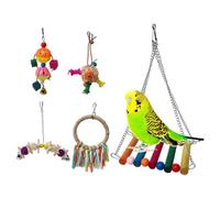 VANZACK 5pcs Colorful Hanging Parrot Chewing Toys Set Rattan Swing Bell String for Birds for Parakeets Cockatiels and Other Birds