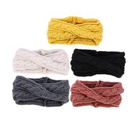 VANZACK 5Pcs Knitted Crochet Button Headbands for Women Warm Ear Warmer Wraps with Flexible Fit Stylish Striped and Braided Design for Skiing Hiking Camping Random Colors Random Color