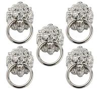VANZACK 5pcs Lion Head Pull Handles Zinc Alloy Cabinet Pull Knobs Silver Rings Kitchen Cupboard Door Handles Vintage Style for Furniture Drawers Wardrobes