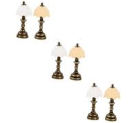 VANZACK 6 pcs Scale Tiny House Decor Metal Style with Brown Base and White Beige Shades for Miniature Bedroom DIY and Childrens