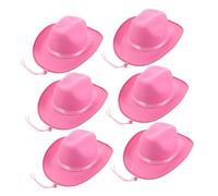 VANZACK 6pcs Pink Western Cowboy Hat Set with Bow Ribbon Decoration Soft Edged Stylish Caps for Boys Bachelor Party and Themed Dress Up Events