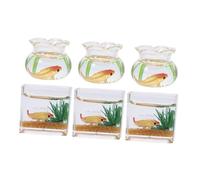 VANZACK 6pcs Scale Dollhouse Aquarium Bowls with Realistic Goldfish Models Space-saving Desktop Decor for Collectors and Educational Play Random Color